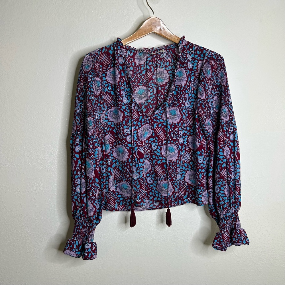 Rebecca Minkoff Burgundy Floral Long-Sleeve Blouse